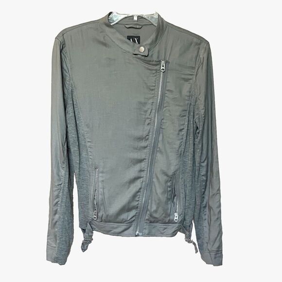 Armani Exchange Jacket Women’s Large Gray Asymmetrical Full Zip - Picture 1 of 8